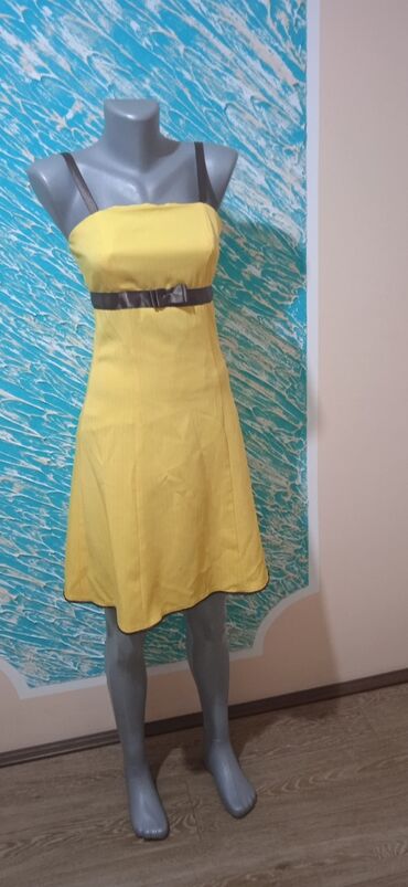 svečane haljine od satena: S (EU 36), bоја - Žuta, Na bretele