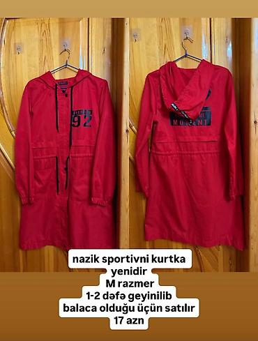 sport kurtka: Qırmızı rəngli nazik sport kurtka - Ölçü: M - Model: kapüşonlu, ön — 1