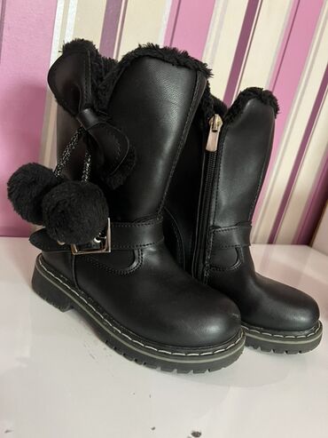 Пиджаки: Qız uşaqları üçün qara qış çəkmələri - Material: yumşaq təmiz dəri