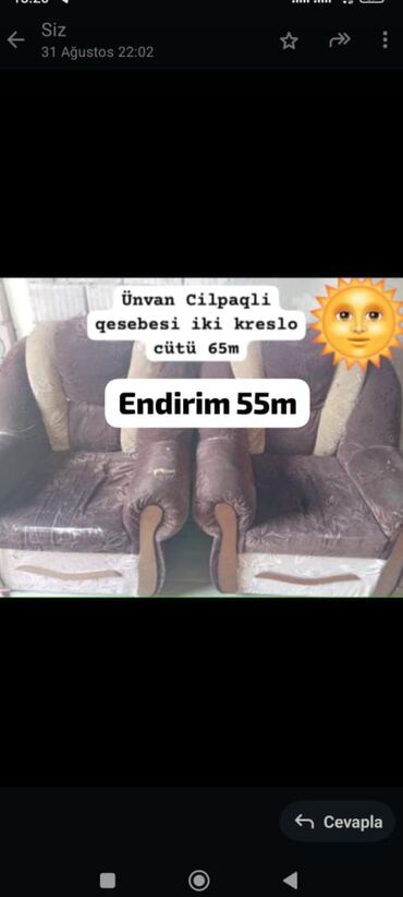 bakida taxta qiymetleri: İşlənmiş, 2 kreslo, Bazasız, Açılmayan