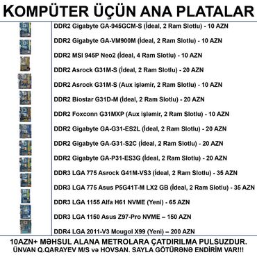 Masaüstü kompüterlər və iş stansiyaları: Ana Platası Ana Platalar, İşlənmiş