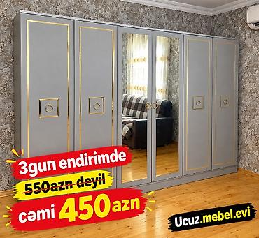 - Geniş tutumlu paltar dolabı - Rəng: Boz, qızılı dekor xətləri və lalafo.az -da - Geniş tutumlu paltar dolabı - Rəng: Boz, qızılı dekor xətləri və