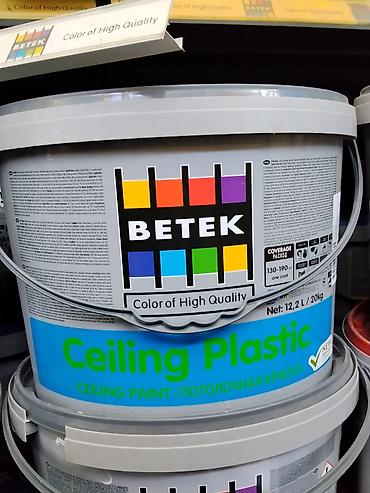 plastic: Водоэмульсионная краска, Betek, Для потолка, цвет - Белый, 20 кг, Матовая, Без запаха, Турция — 1