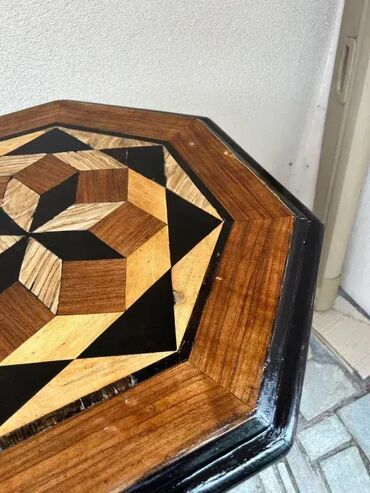 Stilski klub stolovi: Stari ALT DEUTSCH salonski stočić sa šahovskom intarzijom ♟️✨ — 3