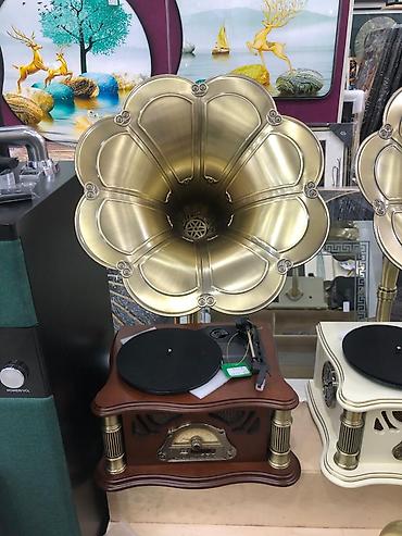 gramofon: Retro qrammofon üslublu vinil pleyer. radiosu var blutuz — 2