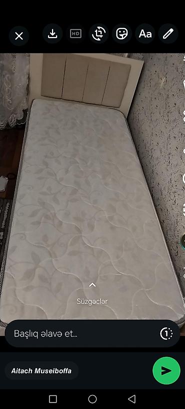 Ev üçün mebel: Tək nəfərlik çarpayı və döşək dəsti - Ölçü: təxminən 90x190 sm (tək — 2