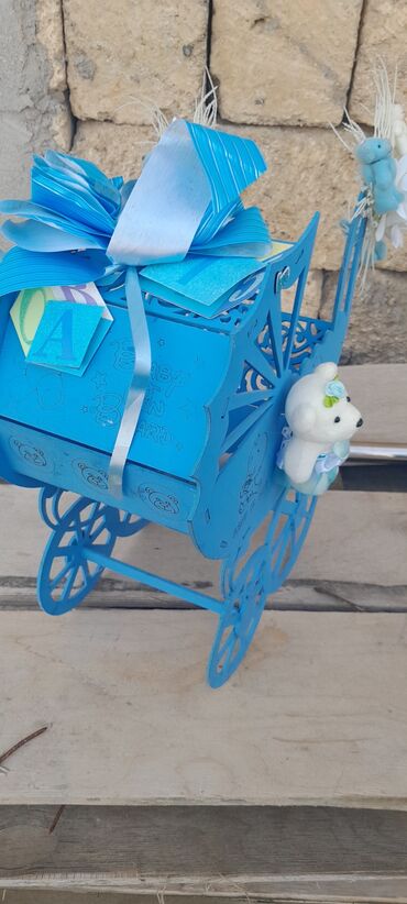 Bayram üçün digər mallar: Oğlan uşağı üçün mavi rəngdə tematik “baby shower”/xoş gəldin dəsti