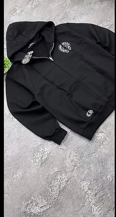 надписью: Черная толстовка-худи на молнии с капюшоном в стиле Chrome Hearts — 1
