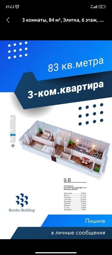 эмарк жибек жолу: 3 бөлмө, 84 кв. м, Элитка, 6 кабат, ПСО (өзү оңдоп түзөтүп бүтүү үчүн)