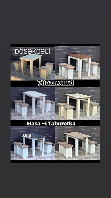Ev və bağ: Masa + 4 taburetka dəsti - Döşəkcəli taburetkalar - Müxtəlif rəng — 1