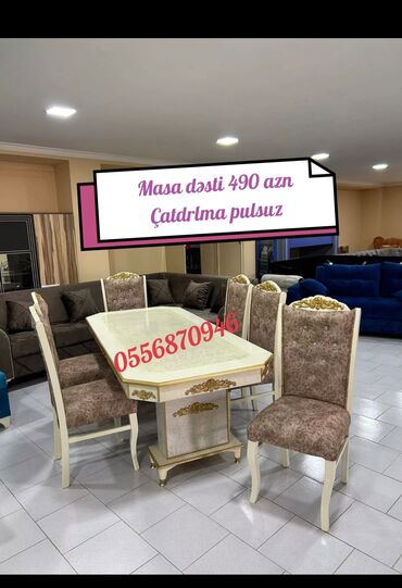 Masa və oturacaq dəstləri: Qonaq otağı üçün, Yeni, Açılan, Dördbucaq masa, 6 stul — 9