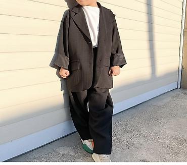 oversize şalvar: Uşaq üçün iki hissəli kostyum dəsti - Rəng: tünd boz/qaraya yaxın - — 1