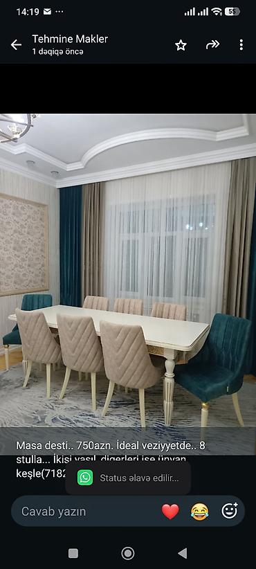 Masa desti. 750azn. İdeal veziyyetde. 8 stulla. İkisi yaşıl lalafo.az -da Masa desti. 750azn. İdeal veziyyetde. 8 stulla. İkisi yaşıl