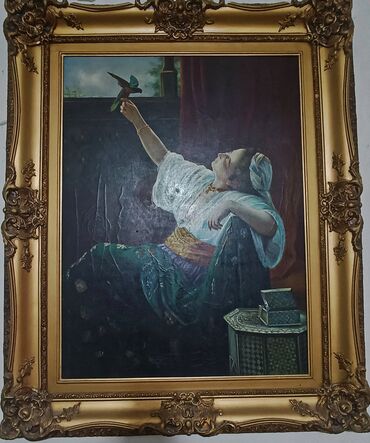 dekor hərflər: Louis-Emile-Pinel de Grandchamp (1831-1894) - Quş tutan gözəl. Rəsm