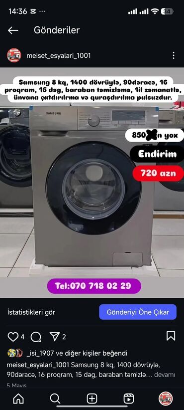 Paltaryuyan maşınlar: Paltaryuyan Anbardan satiş.Qimətlər aşagida qeyd olunub.Ünvana — 42