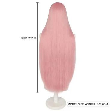 Perike i klipse: Duga ravna perika u boji pastelno roze Dužina 100cm. - Tip — 4