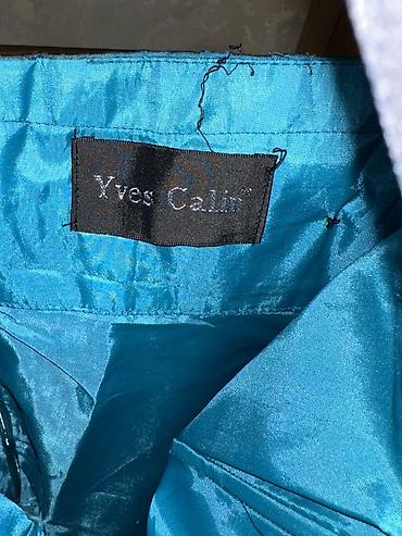 yves saint: Vintage Yves Calin embellished mesh maxi dress in deep ocean blue — 7