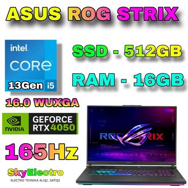 Fiat: Yeni ASUS ROG, 16 ", Intel Core i5, 512 GB, Ünvandan götürmə, Pulsuz çatdırılma, Ödənişli çatdırılma
