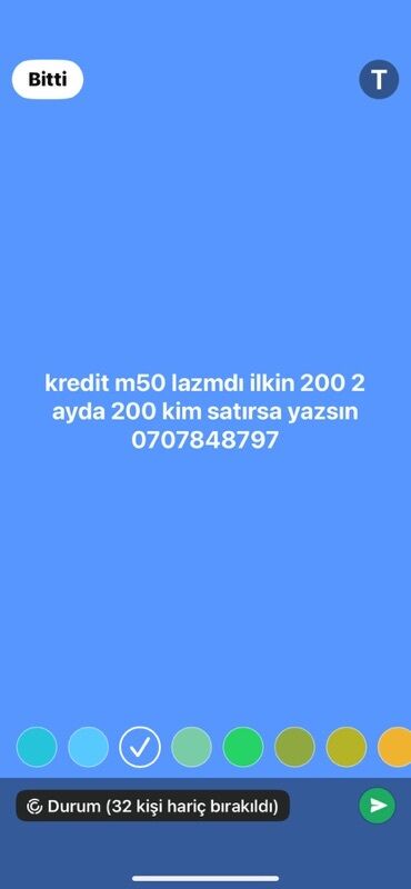 İnformatika: Kreditlə M50 almaq istəyən şəxslər üçün elan. İlkin ödəniş 200 AZN