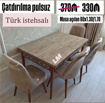 Masalar: Mətbəx üçün, Yeni, Açılan, Dördbucaq masa, 4 stul