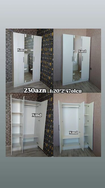 Mebel: Yeni, 3 qapılı Düz dolab, Şifonyer