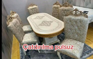 Masa və oturacaq dəstləri: Qonaq otağı üçün, Açılmayan, Oval masa, 6 stul — 5