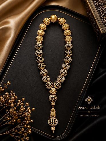 Qızılı və qara daşlı təsbeh – “brend_tesbeh” - Material: metal