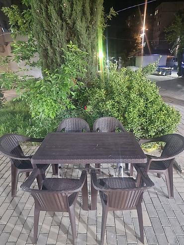 həyət mebeli: Açıq hava mebel dəsti – 1 masa + 6 stul - Rəng: tünd qəhvəyi - Stil — 1