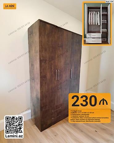 Mebel: Kod: 1104 3 qapılı dolab - Ölçülər: E 120 × H 200 × D 47 sm - — 1
