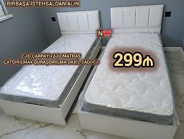 qelem seti: İki ədəd tək nəfərlik çarpayı və iki ədəd matras seti - Ağ rəngdə — 1