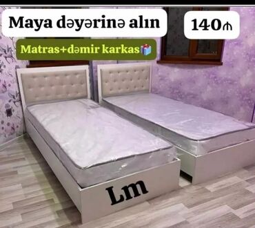 кровать: Yeni, Təknəfərlik çarpayı, Bazasız, Matras ilə, Siyirməsiz, Azərbaycan