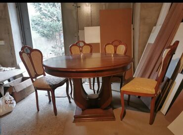 Masa və oturacaq dəstləri: Qonaq otağı üçün, İşlənmiş, Açılan, Yumru masa, 8 stul