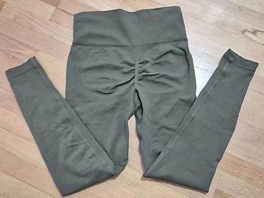 Helanke, biciklistički šortsevi: Ženske sportske helanke – visoki struk, maslinasto zelene - Kroj — 8