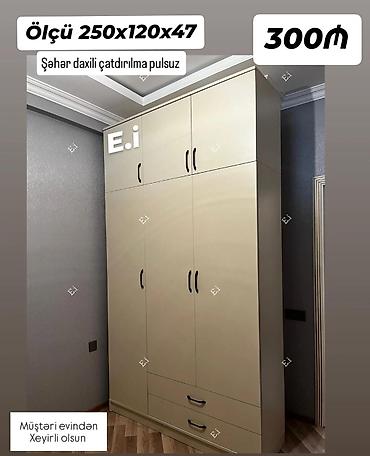 siyirmeli dolab: Ikiqat yuxarı dolab bölməsi olan 4 qapılı paltar şkafı - Ölçü: 250 x — 1