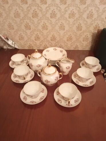 шифер 6 волновой: Çay dəsti, rəng - Ağ, 6 nəfərlik, SSRİ