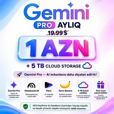 Gemini Pro – aylıq abunə - Qiymət: 1 AZN ( qeyd paket halında 18 ay -