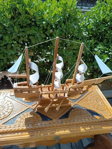 Gəmi modelləri: 1-ci şəkildəki Əl işi Qoz agacı Gəmi 25azn Qoz Ağacından hazırlanmış — 13