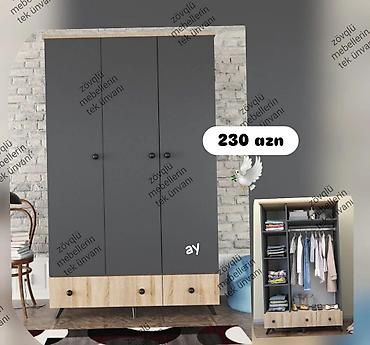 ipatekada olan evler: 3 qapılı paltar dolabı - Rəng: tünd boz (qapılar) + açıq — 1