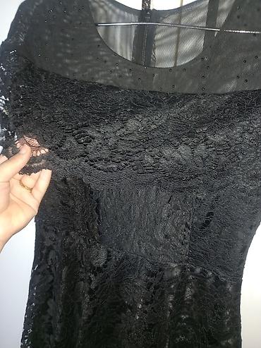 sacaqli don: Qara krujeva don - Model: qısaqol, A-kəsim, dizdən aşağı uzunluq - — 3