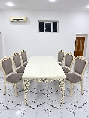Qonaq otağı üçün, İşlənmiş, Dördbucaq masa, 6 stul