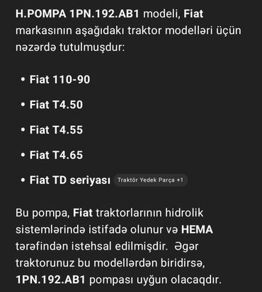 Digər avtomobil ehtiyat hissələri: Hidravlik Disli Nasos/Pompa Fiat 110-90 / T4.50 / T4.55 / T4.65 / TD