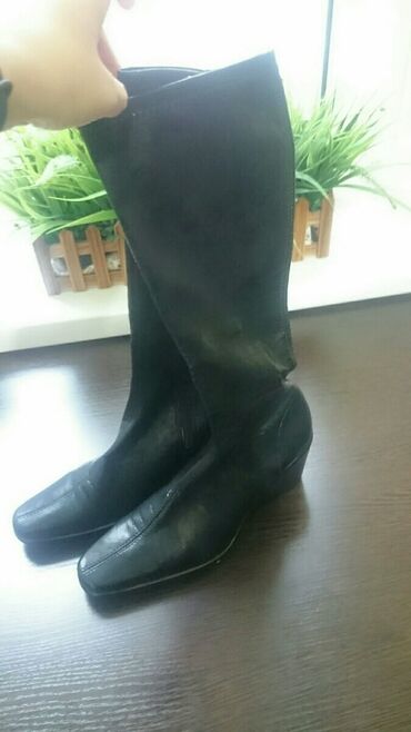 женские кожаные зимние ботинки: Сапоги, 37, цвет - Черный