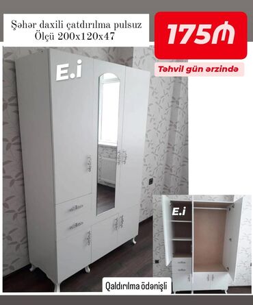 Masa və oturacaq dəstləri: *3 qapılı dolab 175Azn💥* ✔️rəng seçimi var ✔️ Material: çölü 18lik