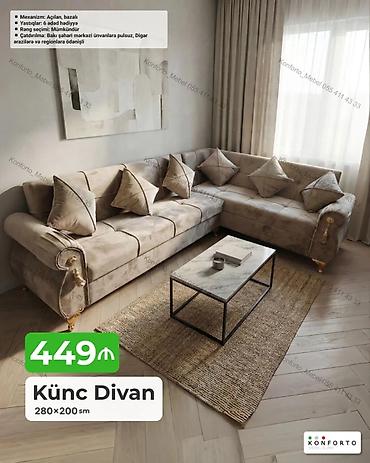 klassik divanlar: Künc Divan – 280×200 sm - Açılan, bazalı mexanizm: yatıqlı istifadəyə — 1