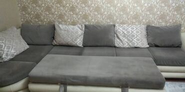 кожа диван: Диван-кровать, цвет - Коричневый, Б/у