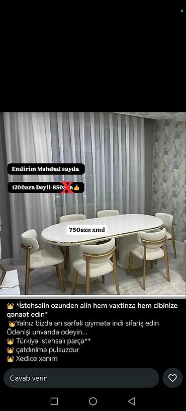 ramazan şəkilləri: Oval formalı yemək masa dəsti - Dəst: oval süfrə masası + 6 ədəd stul — 1