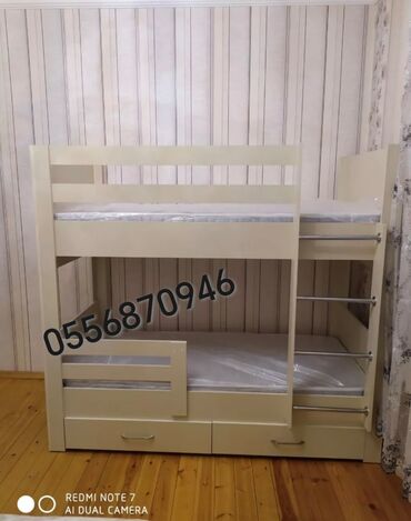 İkimərtəbəli uşaq çarpayıları: Oğlan və qız üçün, Yeni, Çarpayı, Matras ilə, Siyirməli, Laminat — 9