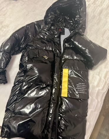 женские длинные свитера: Qara rəngli uzun şişmə qış gödəkçəsi - Parlaq (laklı) suya və küləyə