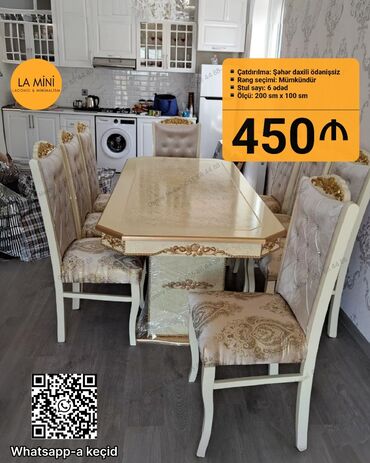 кухонные стулья: Mətbəx üçün, Açılmayan, Dördbucaq masa, 6 stul
