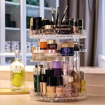 salon qaycisi: 360° Fırlanan Kosmetik Organizer – Şəffaf Diamond Dizayn Gözəllik